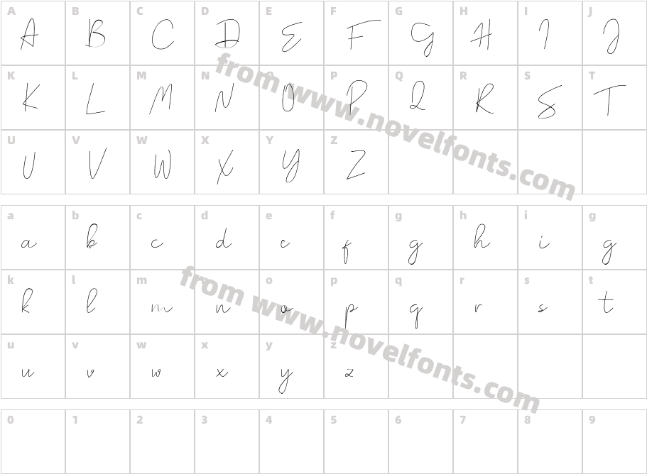 Romances Script FontCharacter Map