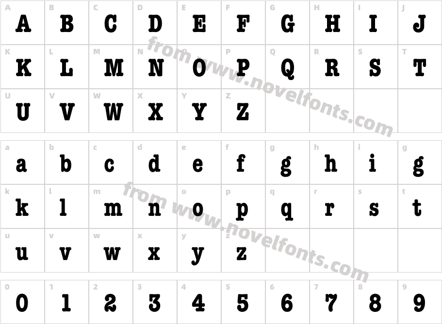 RomtypewriterCondensedBoldCharacter Map