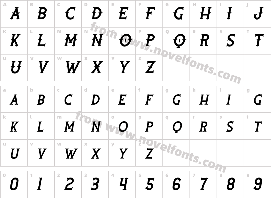 Rooters-ItalicCharacter Map