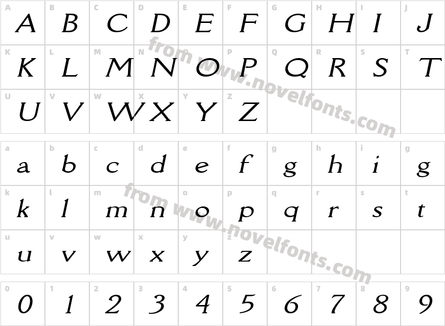 Rory Wide ItalicCharacter Map