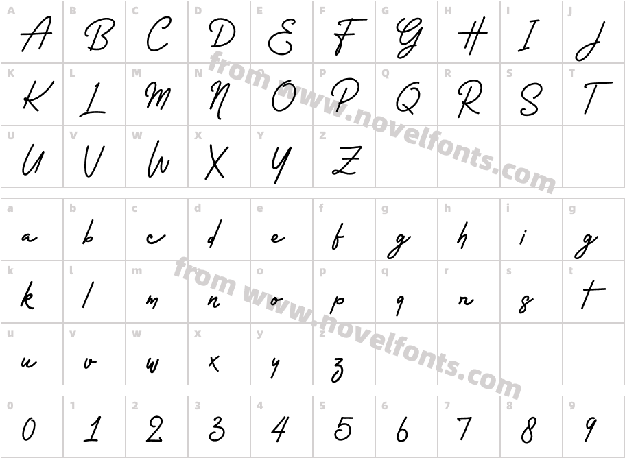 Rossela Signature Font DemoCharacter Map