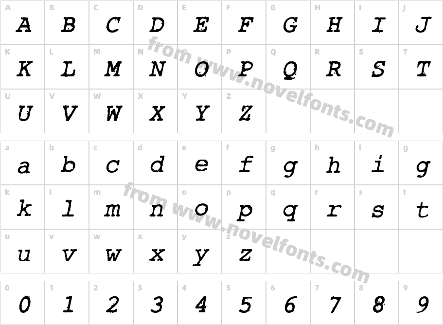 RoughTypewriter-BoldItalicCharacter Map