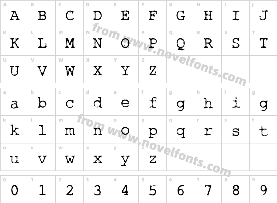 RoughTypewriterCharacter Map