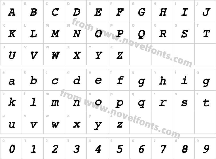 Rough_Typewriter Bold ItalicCharacter Map