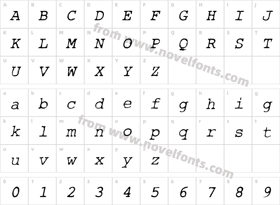 Rough_Typewriter ItalicCharacter Map