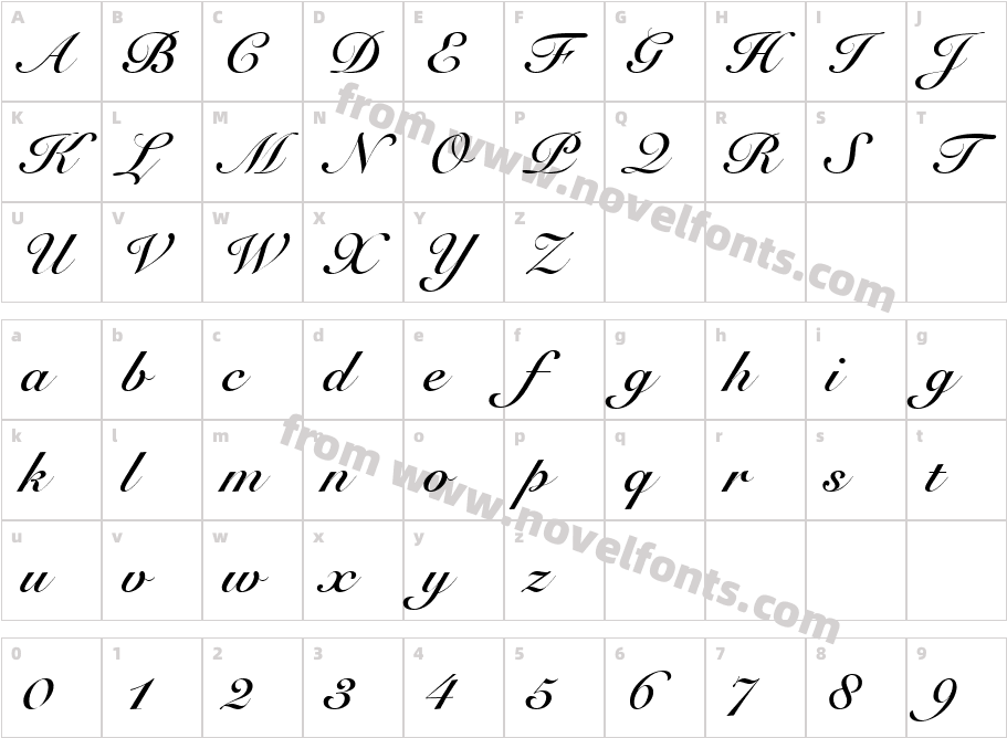 Roundhand Bd BT BoldCharacter Map