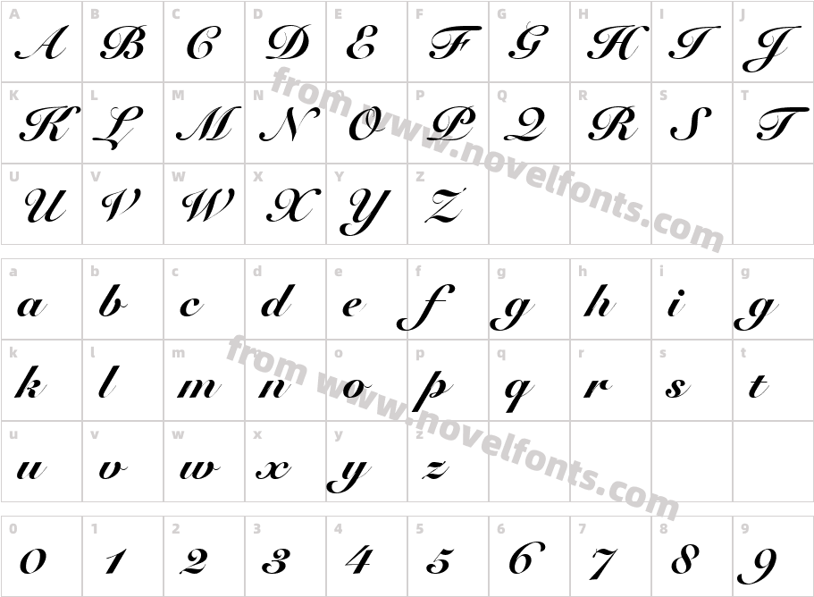 Roundhand Black BTCharacter Map