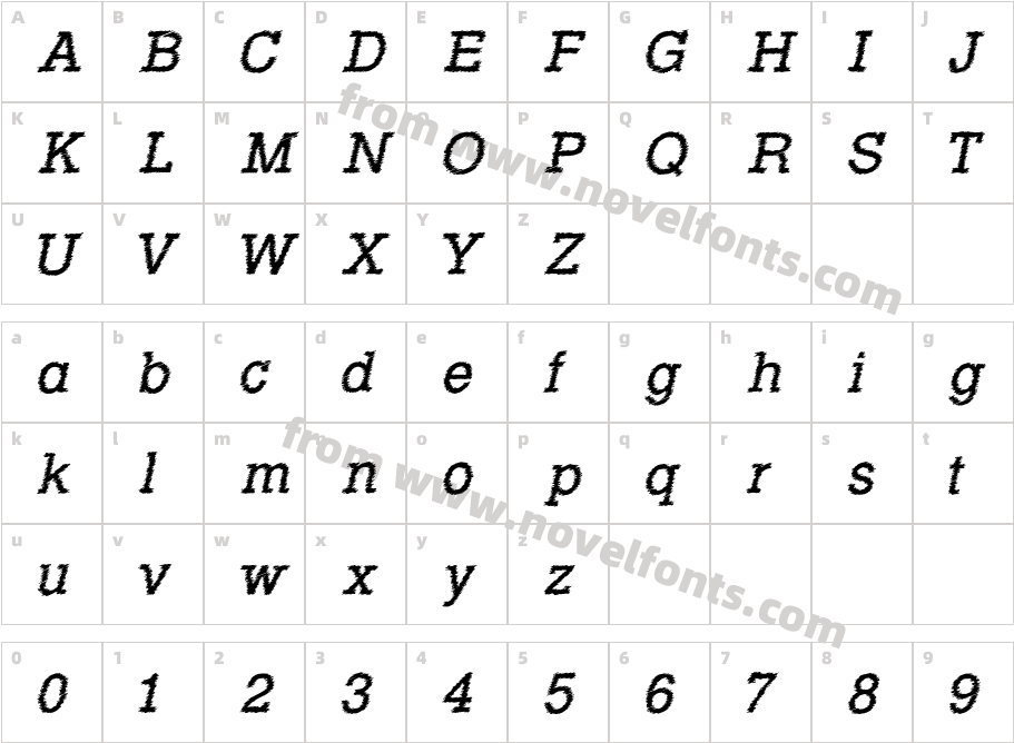 RowdyTypemachine-ItalicCharacter Map