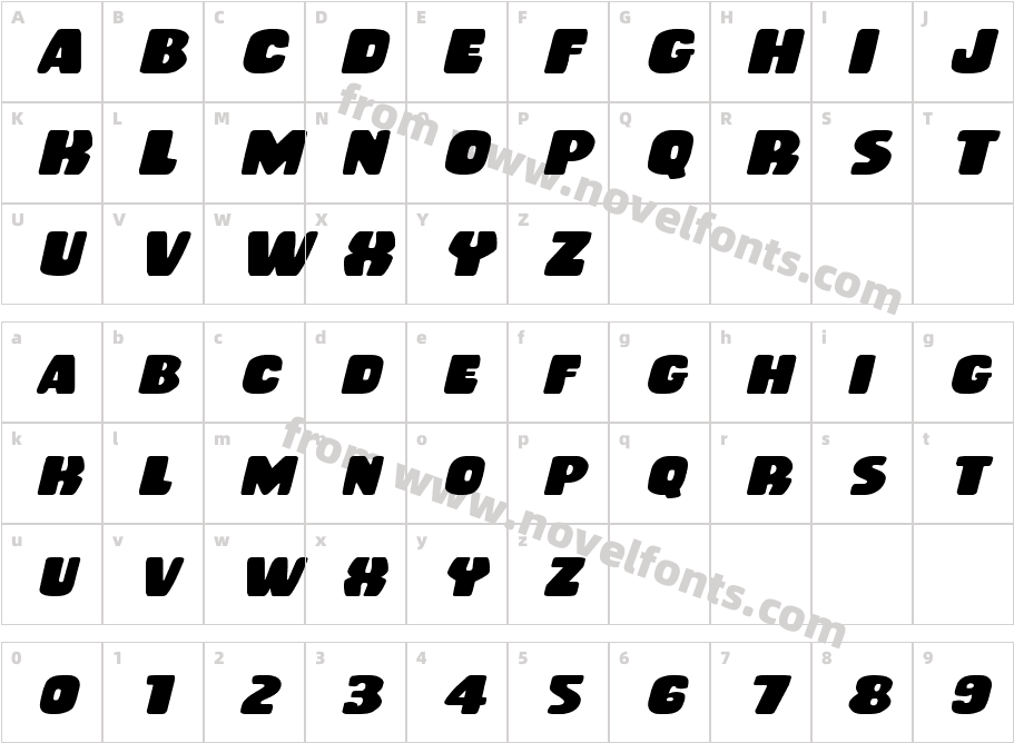 Rubber Boy Expanded ItalicCharacter Map