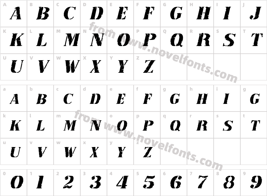 RubberStamp ItalicCharacter Map