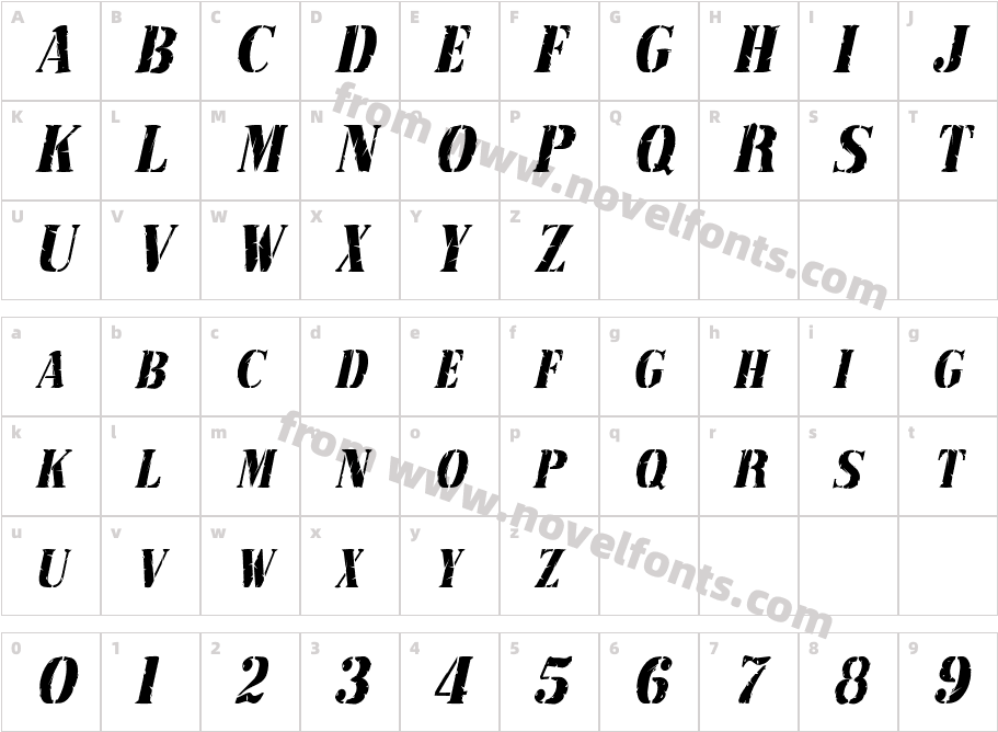 RubberStamp-Condensed ItalicCharacter Map