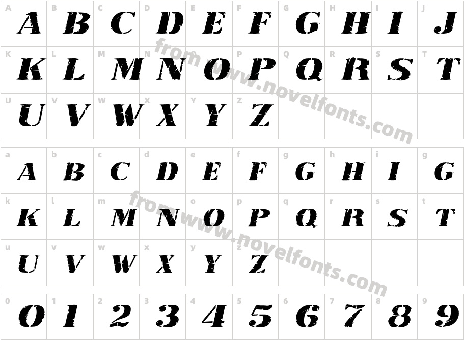 RubberStamp-Extended ItalicCharacter Map