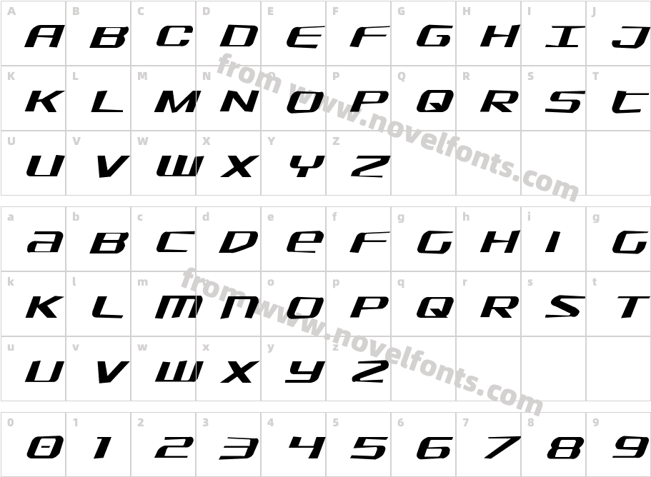 SDF Jagged ItalicCharacter Map