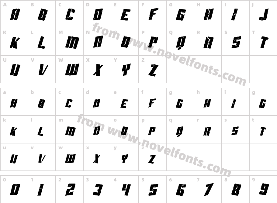 SF Aftershock Debris Condensed ItalicCharacter Map