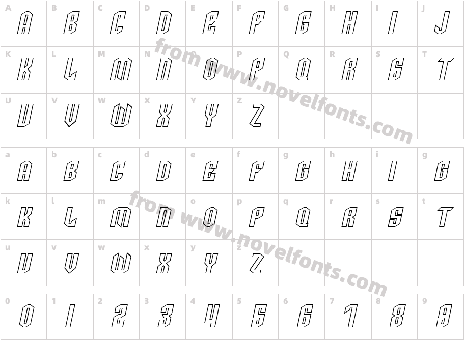 SF Archery Black SC Outline ObliqueCharacter Map