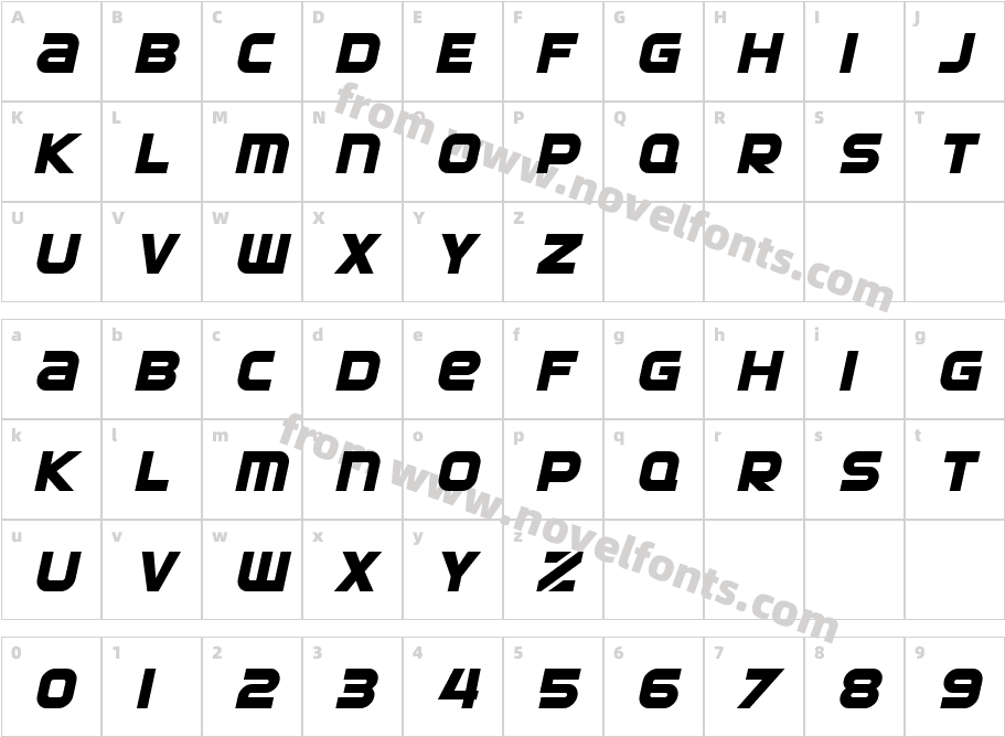 SF Automaton Bold ObliqueCharacter Map