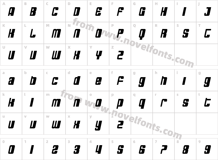 SF DecoTechno Bold ObliqueCharacter Map