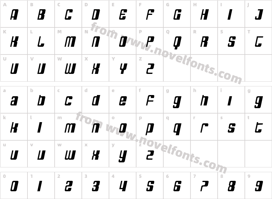 SF DecoTechno ObliqueCharacter Map