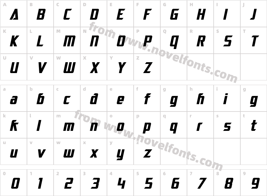 SF Electrotome Bold ObliqueCharacter Map