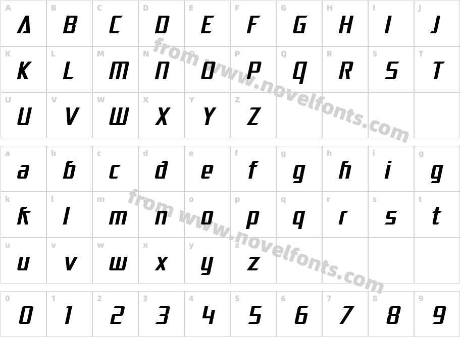 SF Electrotome ObliqueCharacter Map