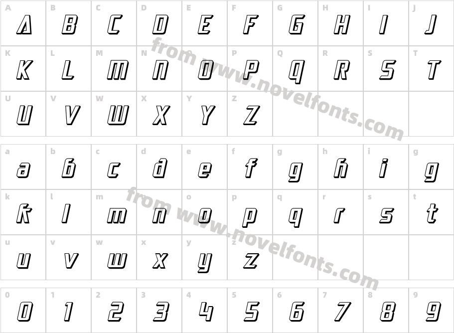 SF Electrotome Shaded ObliqueCharacter Map