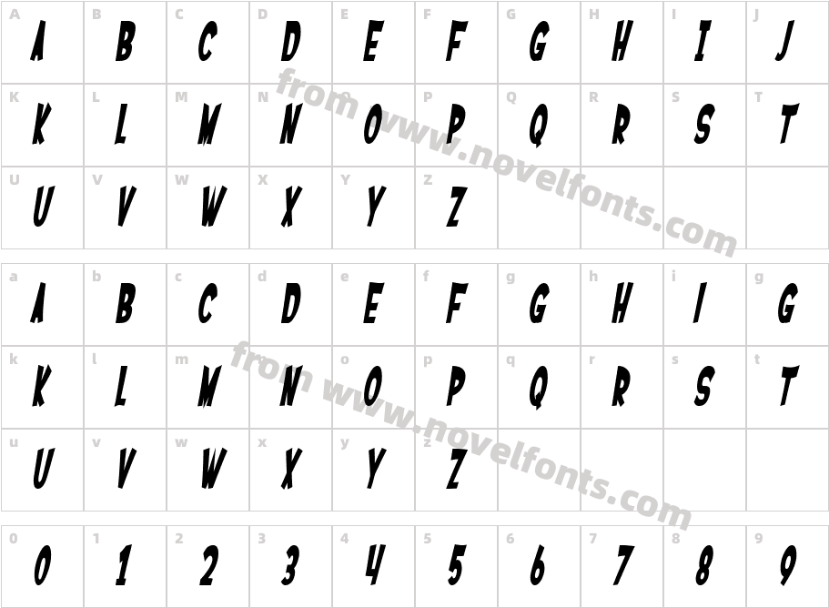 SF Ferretopia Bold ObliqueCharacter Map