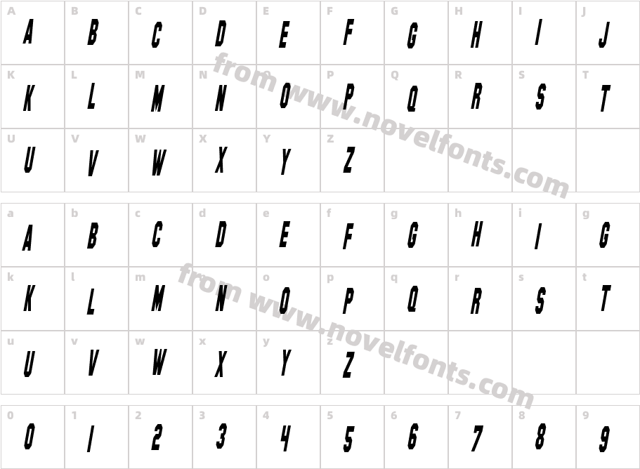 SF Hollywood Hills Condensed ItalicCharacter Map