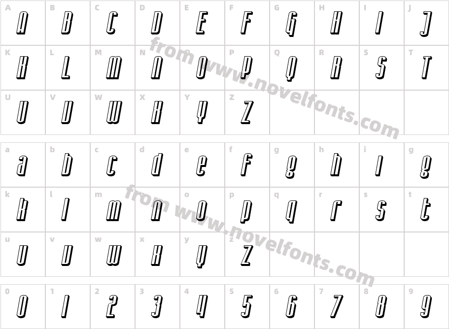 SF Iron Gothic Shaded ObliqueCharacter Map