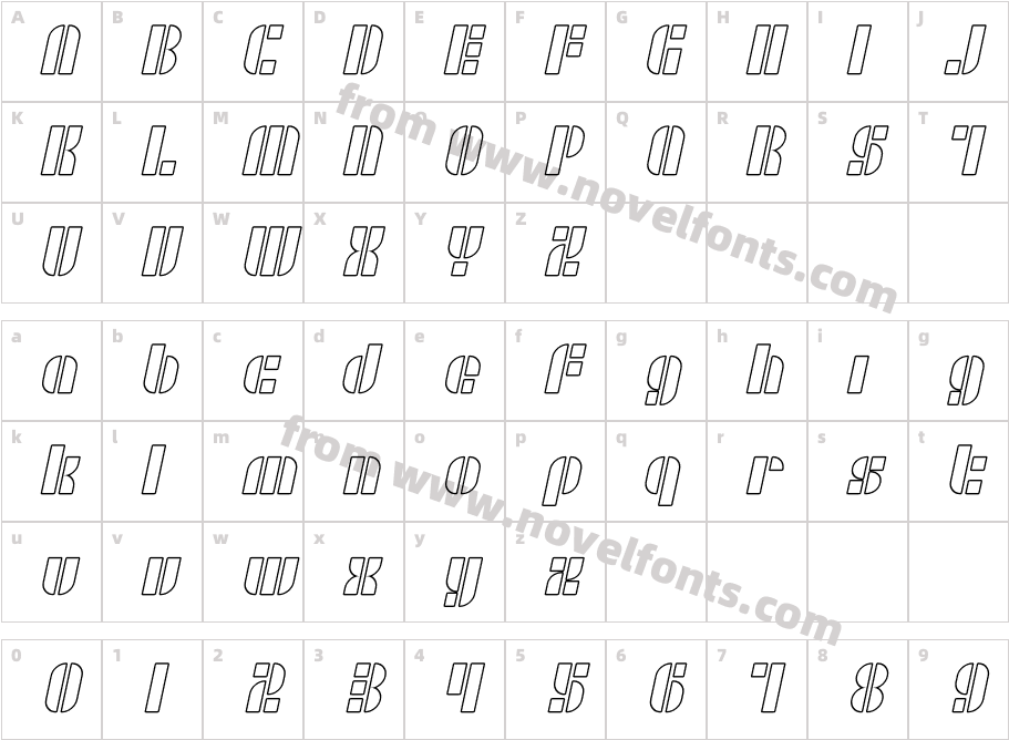 SF RetroSplice OutlineCharacter Map