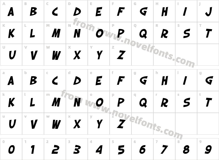 SF Slapstick Comic Bold ObliqueCharacter Map