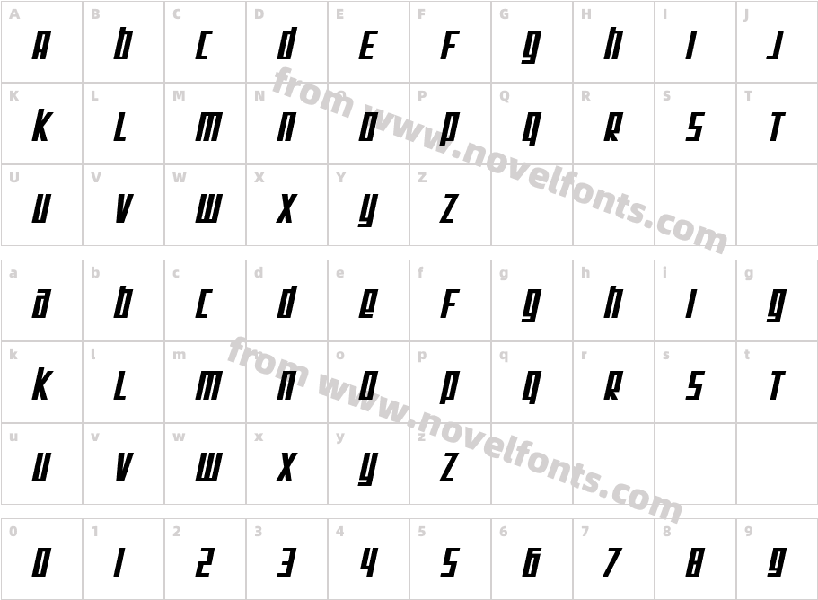 SF Square Root Bold ObliqueCharacter Map