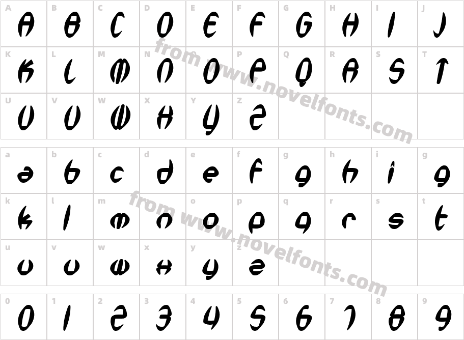 SF Synthonic Pop Bold ObliqueCharacter Map