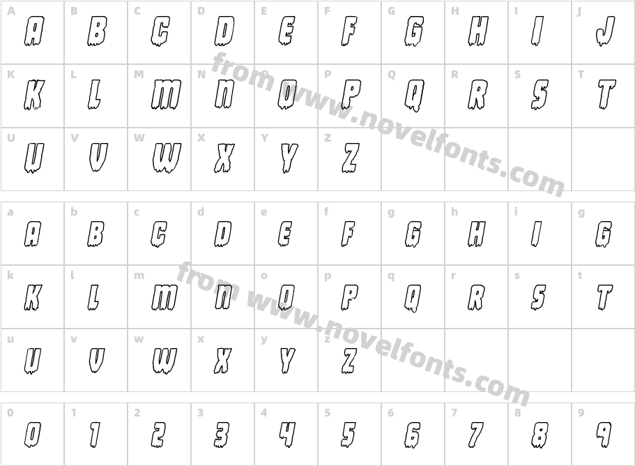 Deathblood Bold Outline ItalicCharacter Map