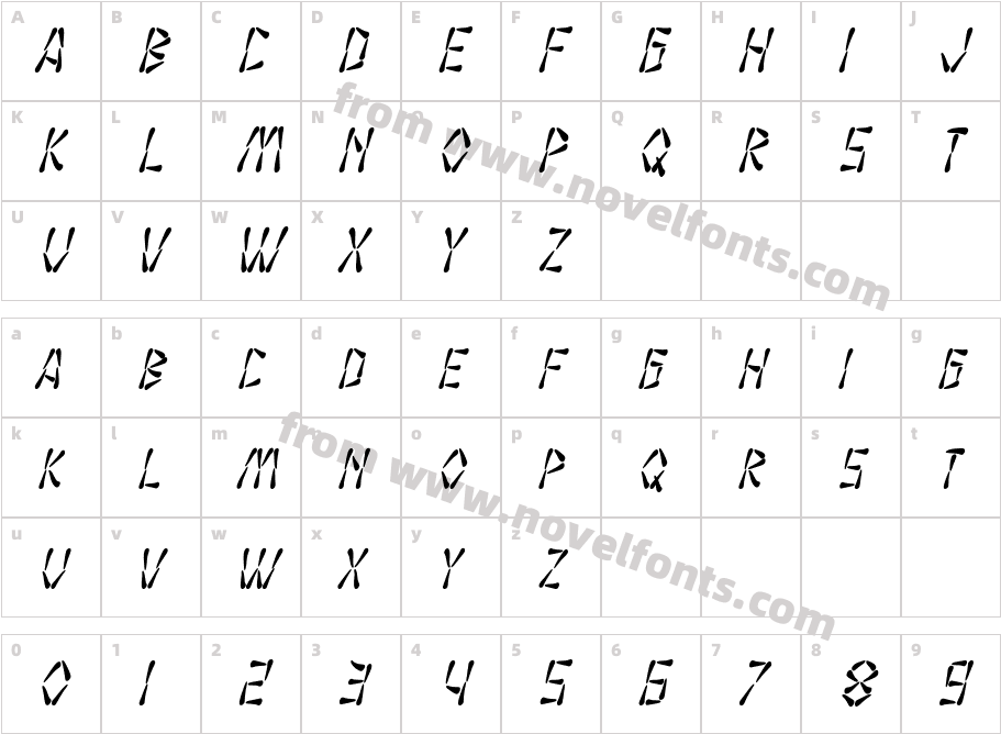 SF Wasabi Condensed ItalicCharacter Map