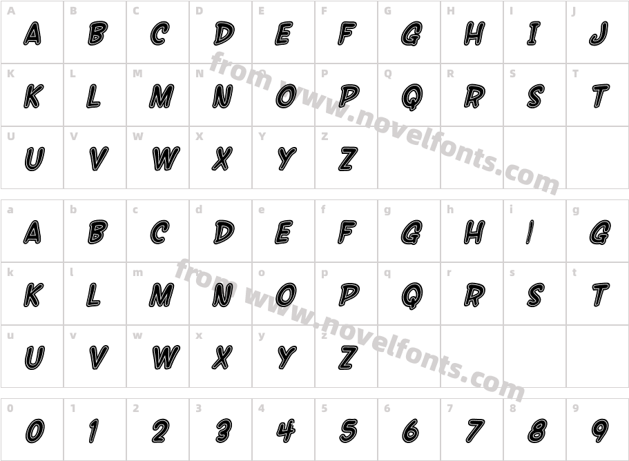 SF Wonder Comic Inline ItalicCharacter Map