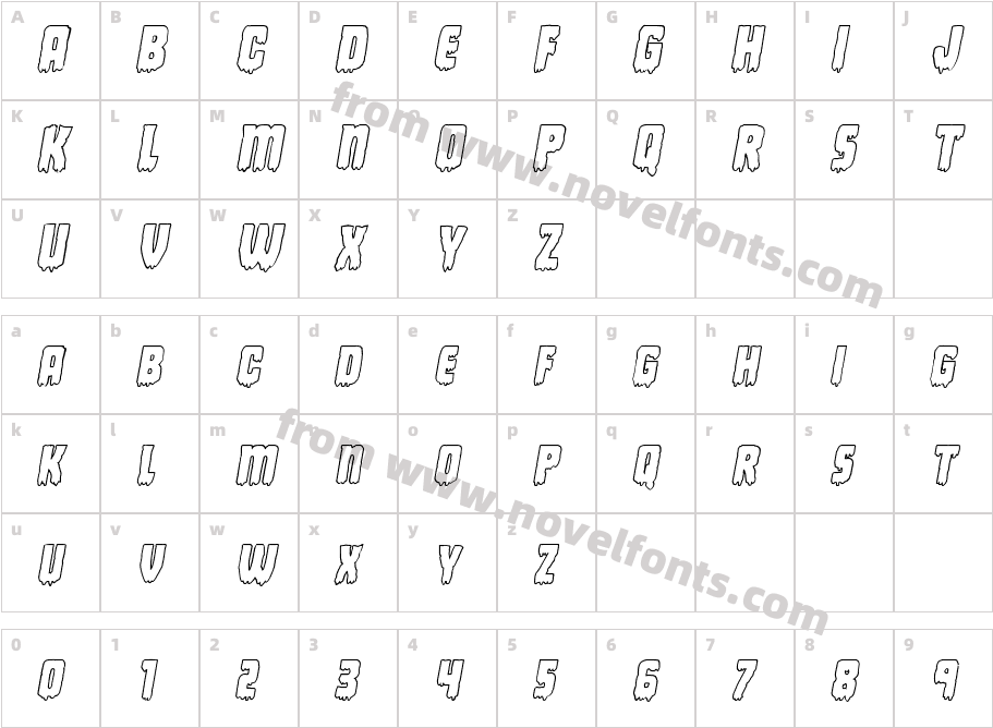 Deathblood Outline ItalicCharacter Map