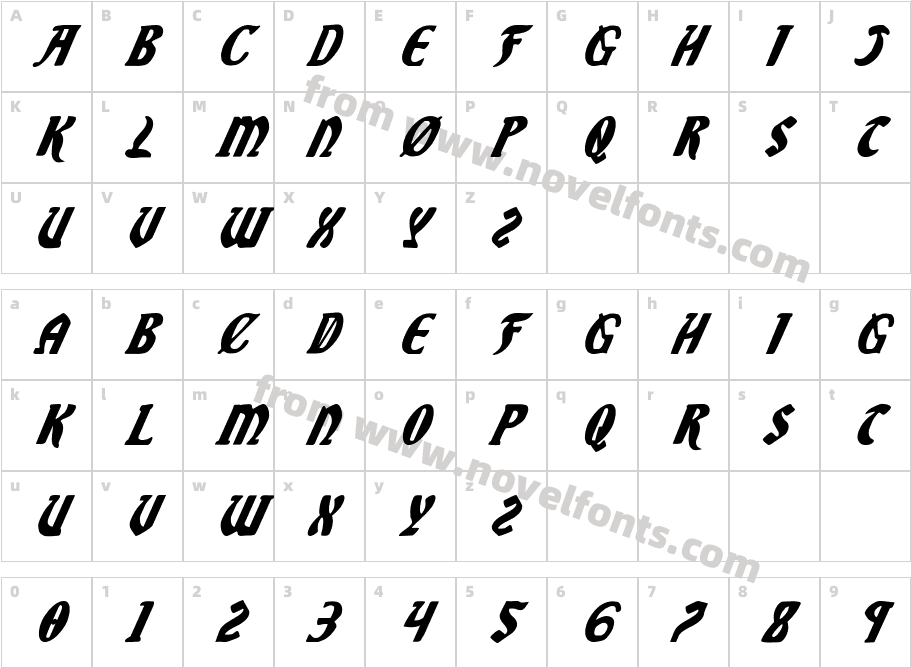 Sable Lion ItalicCharacter Map