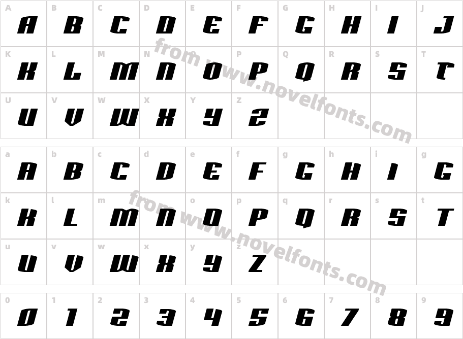 Sacred Czars Condensed ItalicCharacter Map