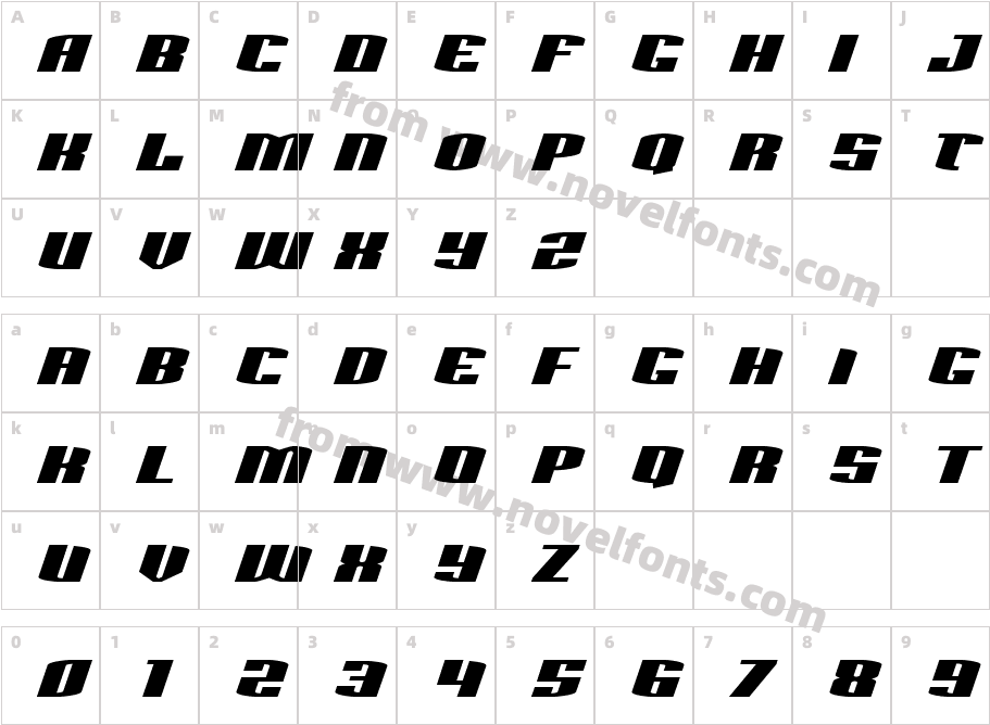 Sacred Czars Super-ItalicCharacter Map