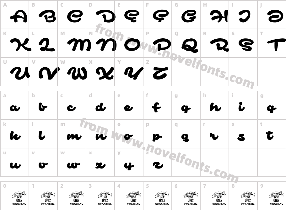 Safir Script PERSONAL USE ONLYCharacter Map