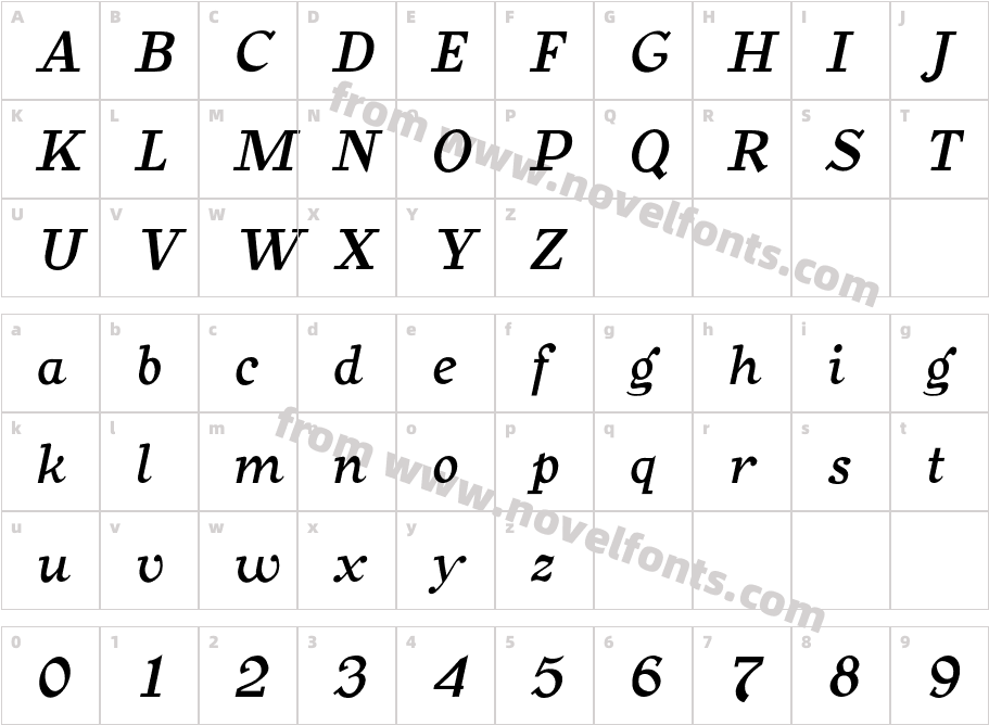 SafranBoldItalicCharacter Map