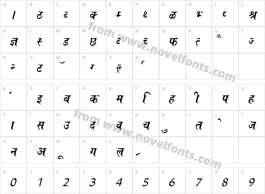 Saroj ItalicCharacter Map