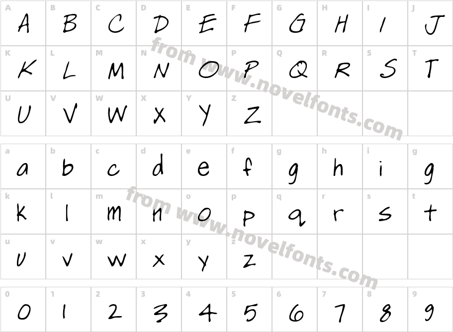 SashasHand RegularCharacter Map