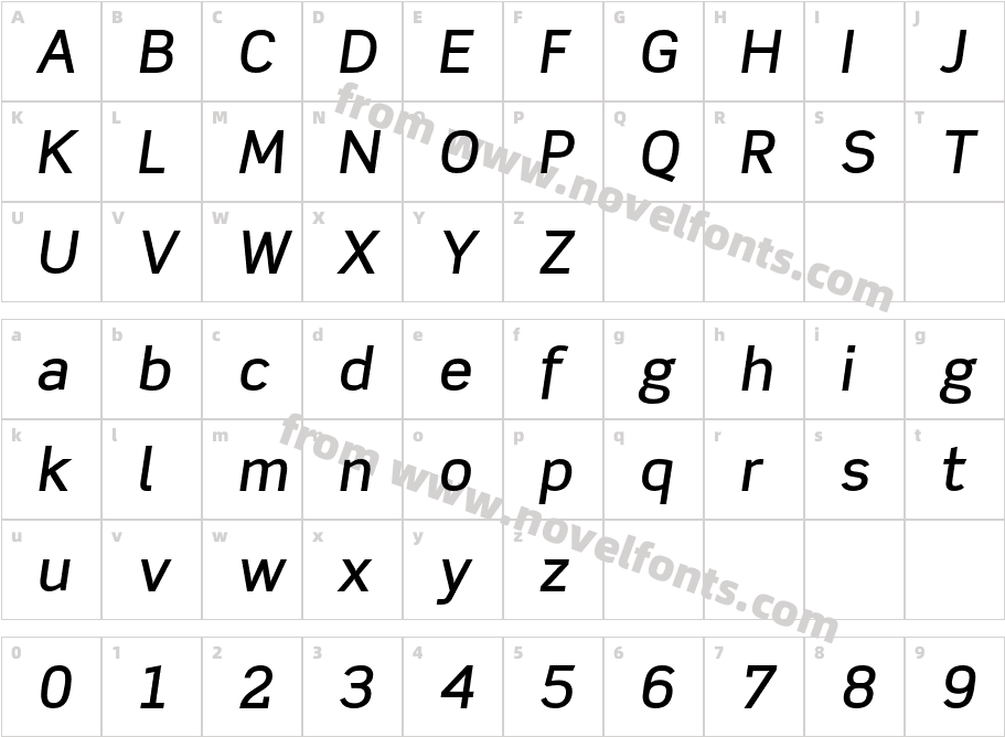 SceneStd-MediumItalicCharacter Map