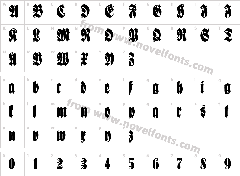 Schmale AnzeigenschriftCharacter Map