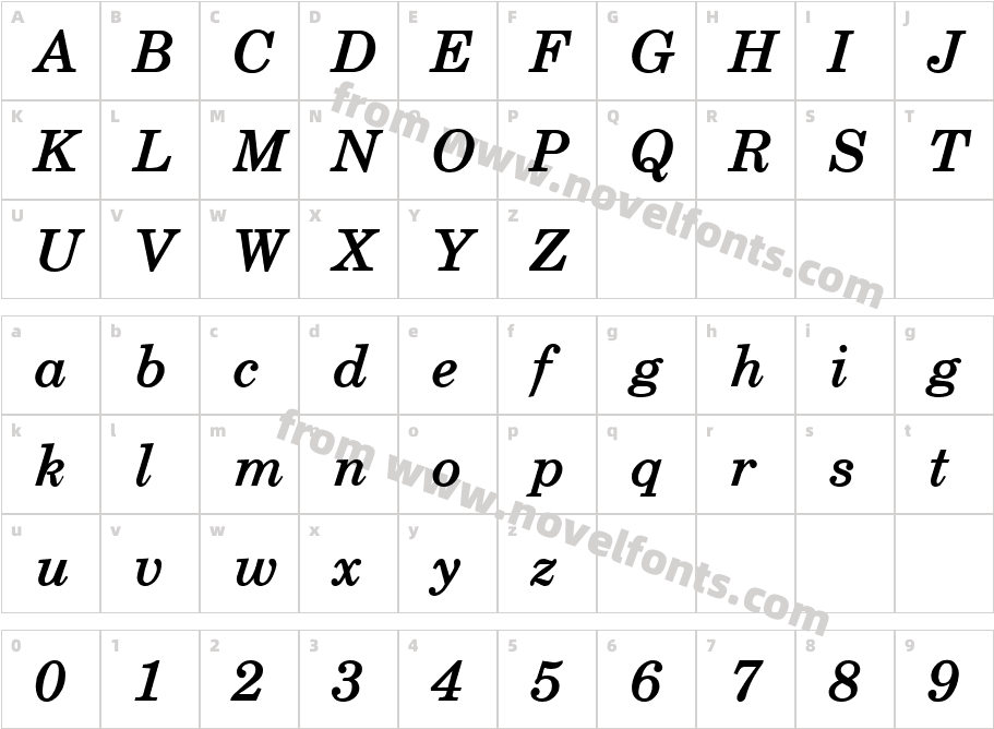 Schoolbook Bold ItalicCharacter Map