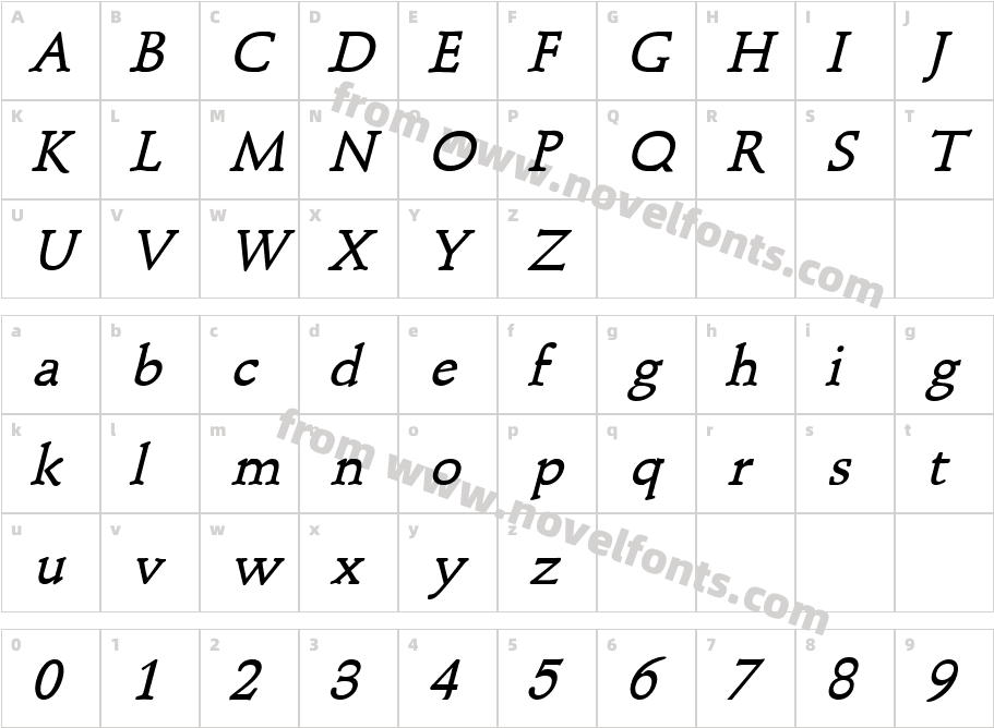 Schroeder Bold ItalicCharacter Map