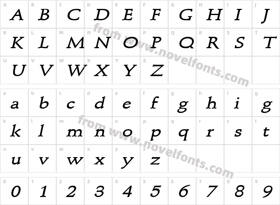 Schroeder Wide Bold ItalicCharacter Map