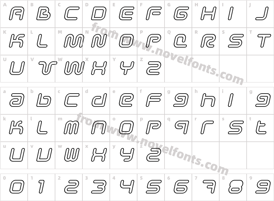 Sci Fied Outline ItalicCharacter Map