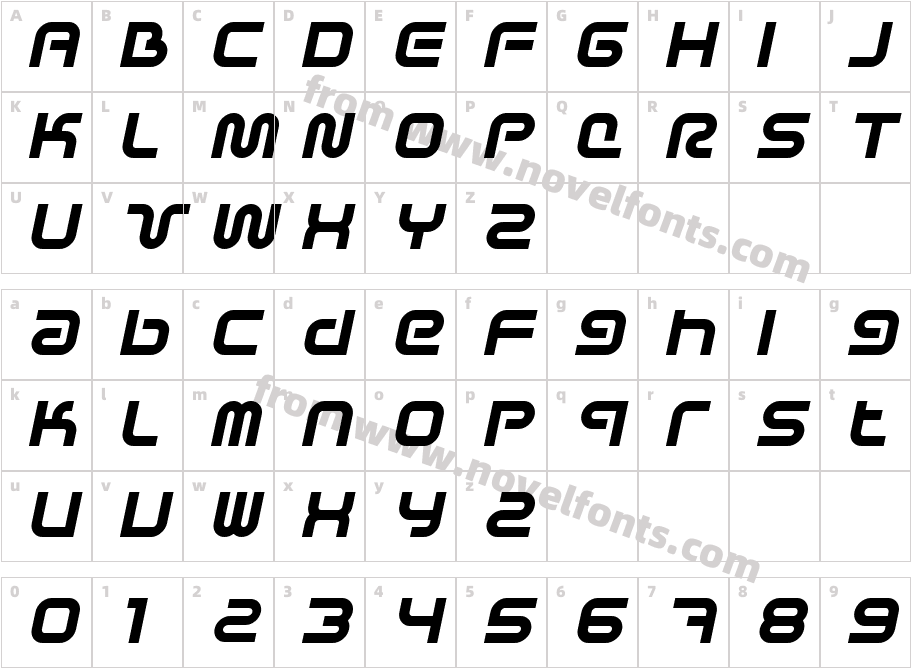 Sci Fied X BoldItalicCharacter Map